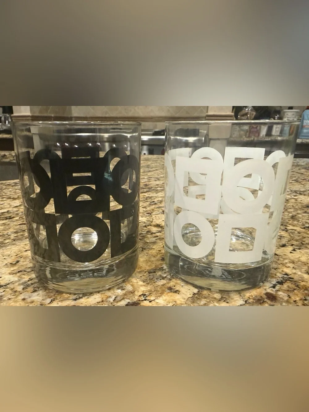 Destination PSP Old Fashioned Glasses Set of 4 - Black/White Design | Brand New